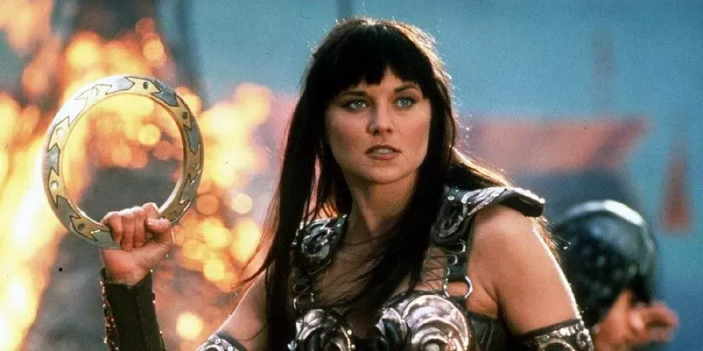 An image of Xena preparing to go into battle