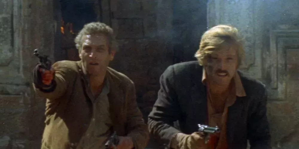 Butch Cassidy and the Sundance Kid charge the Bolivian army in Butch Cassidy and the Sundance Kid movie final scene