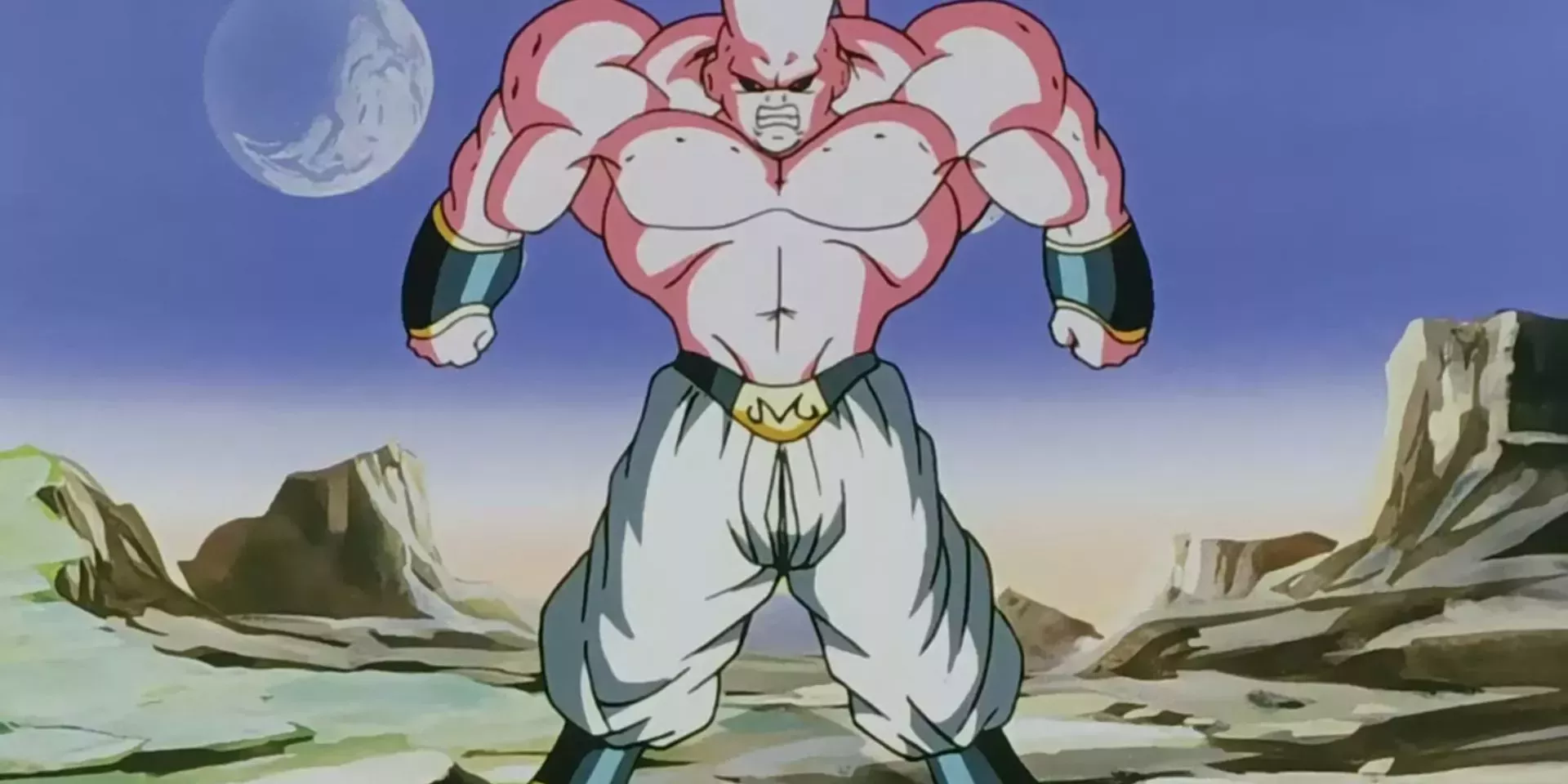 Huge Buu gets angry after absorbing South Supreme Kai in Dragon Ball Z.