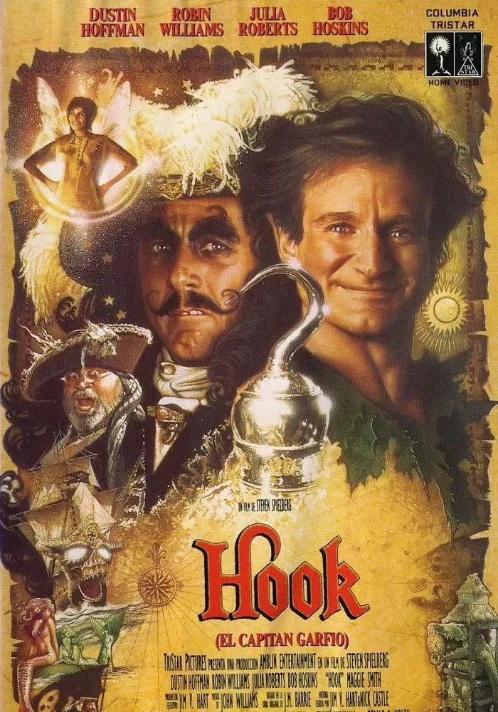 Hook movie poster featuring Dustin Hoffman and Robin Williams