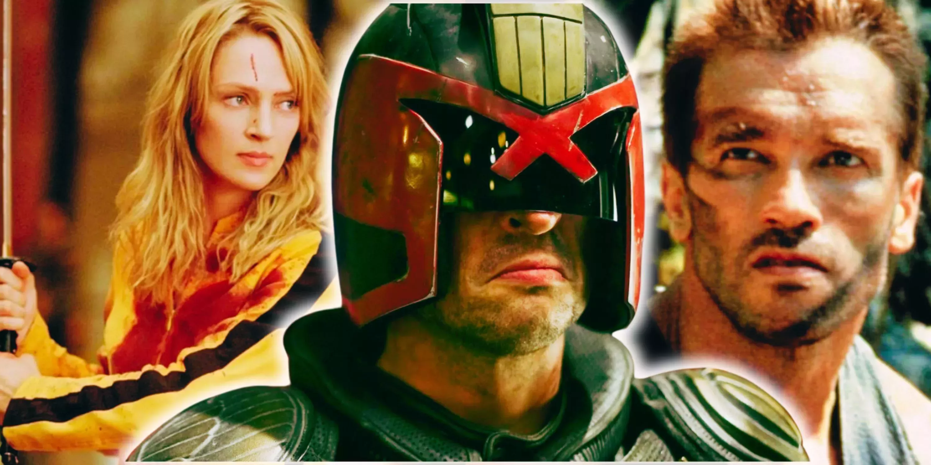 Composite image the Bride in Kill Bill, Judge Dredd and Dutch in the Predator