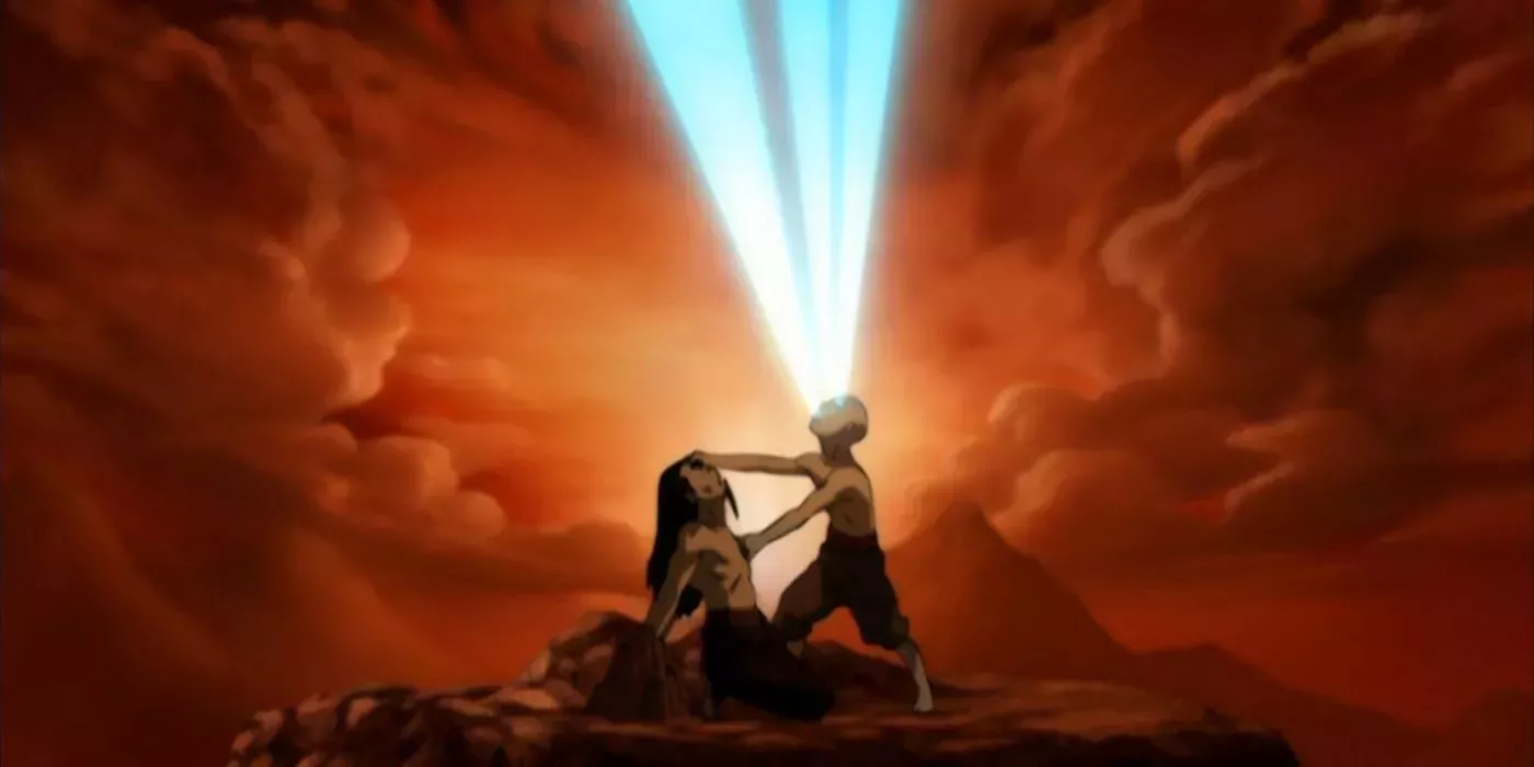 Aang using Energybending to take Fire Lord Ozai’s Firebending away from Avatar: The Last Airbender.