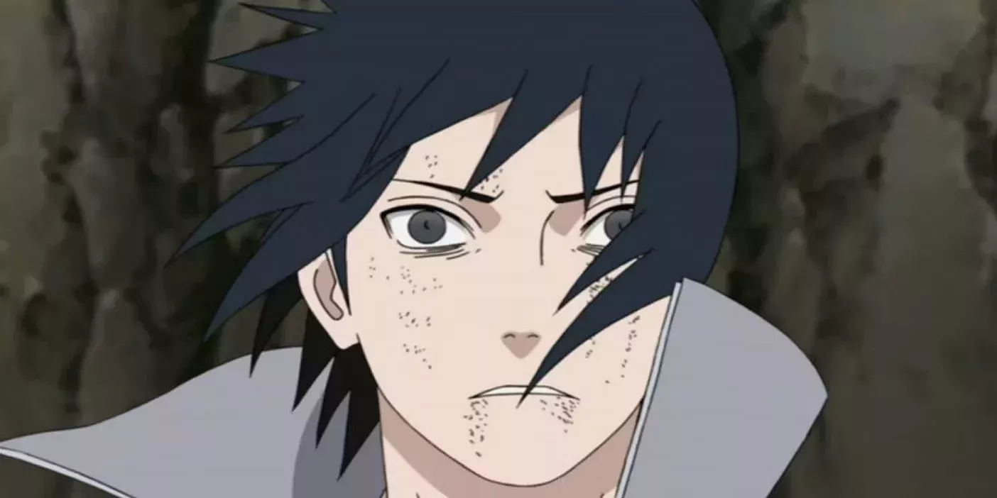 Sasuke Uchiha stares in blank shock in naruto shippuden