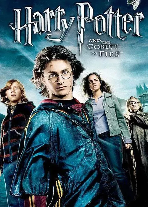 Harry, Ron, and Hermione posing on the Harry Potter and the Goblet of Fire Poster.