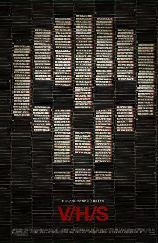 2012 film poster for VHS featuring a skull made of highlighted numbers