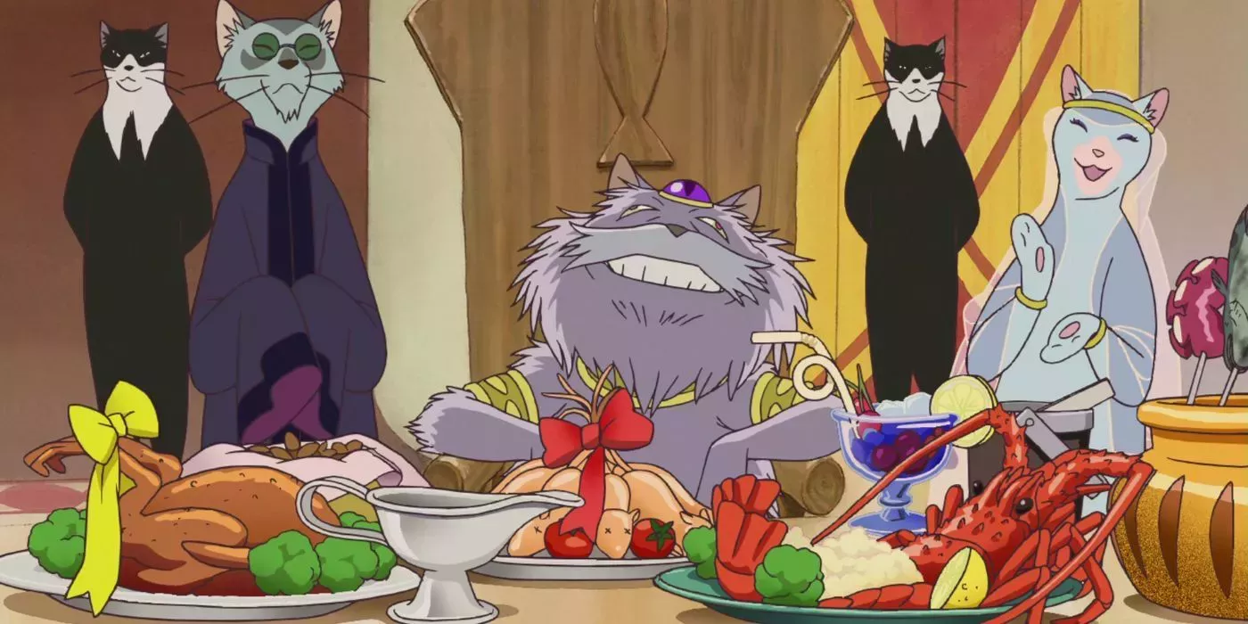 The Cat King feasting in the Cat Kingdom in The Cat Returns.