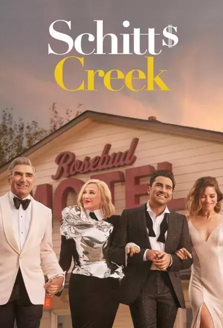 Schitts Creek Cast In front of the Rosebud Motel