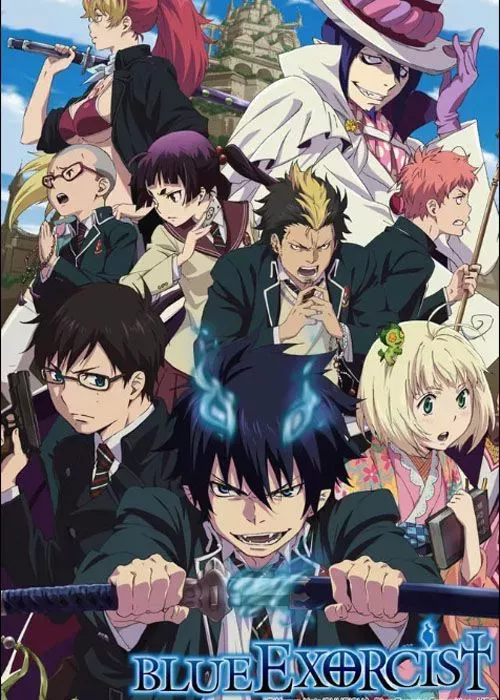 The cast of Blue Exorcist on the anime cover art