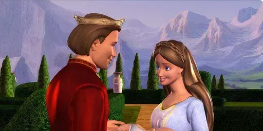 King Dominick and Erika are holding hands prior to their marriage in Barbie: The Princess and the Pauper.