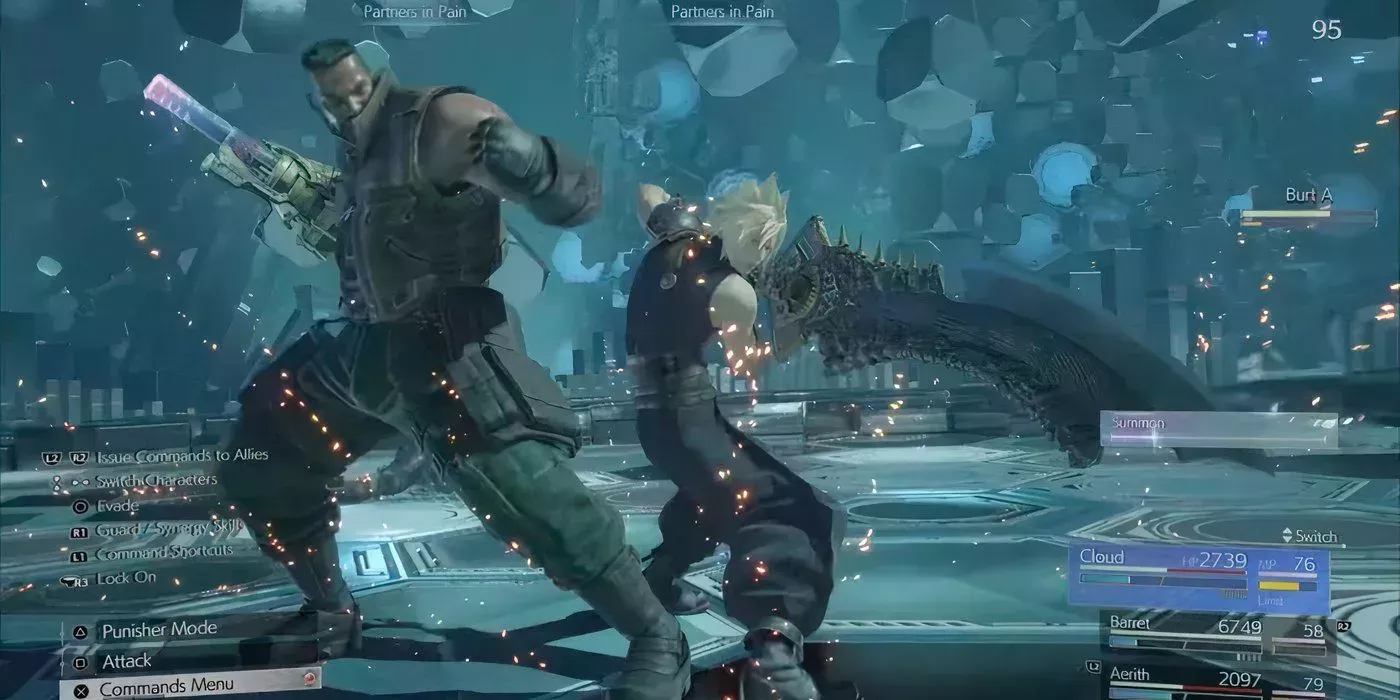 Barret and Cloud get ready for a synergy attack in Final Fantasy 7 Rebirth