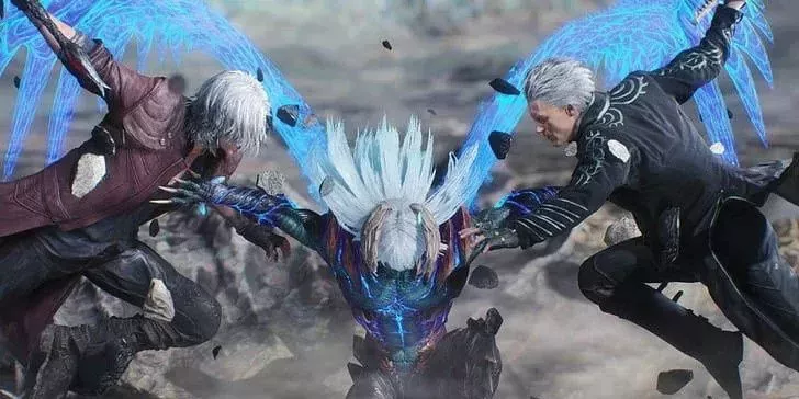 Nero intervenes in Dante and Vergil's fight.