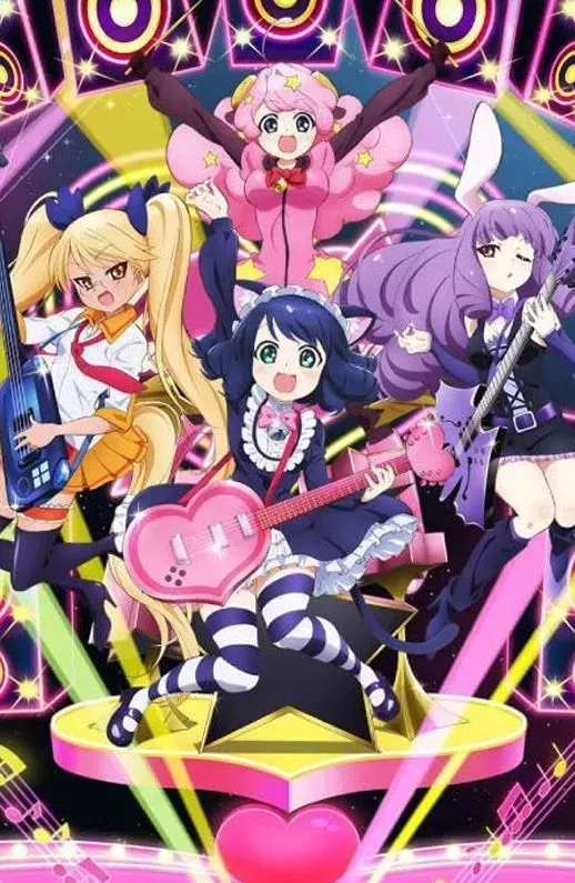 Show By Rock!! anime cover art with a band of all girls on stage