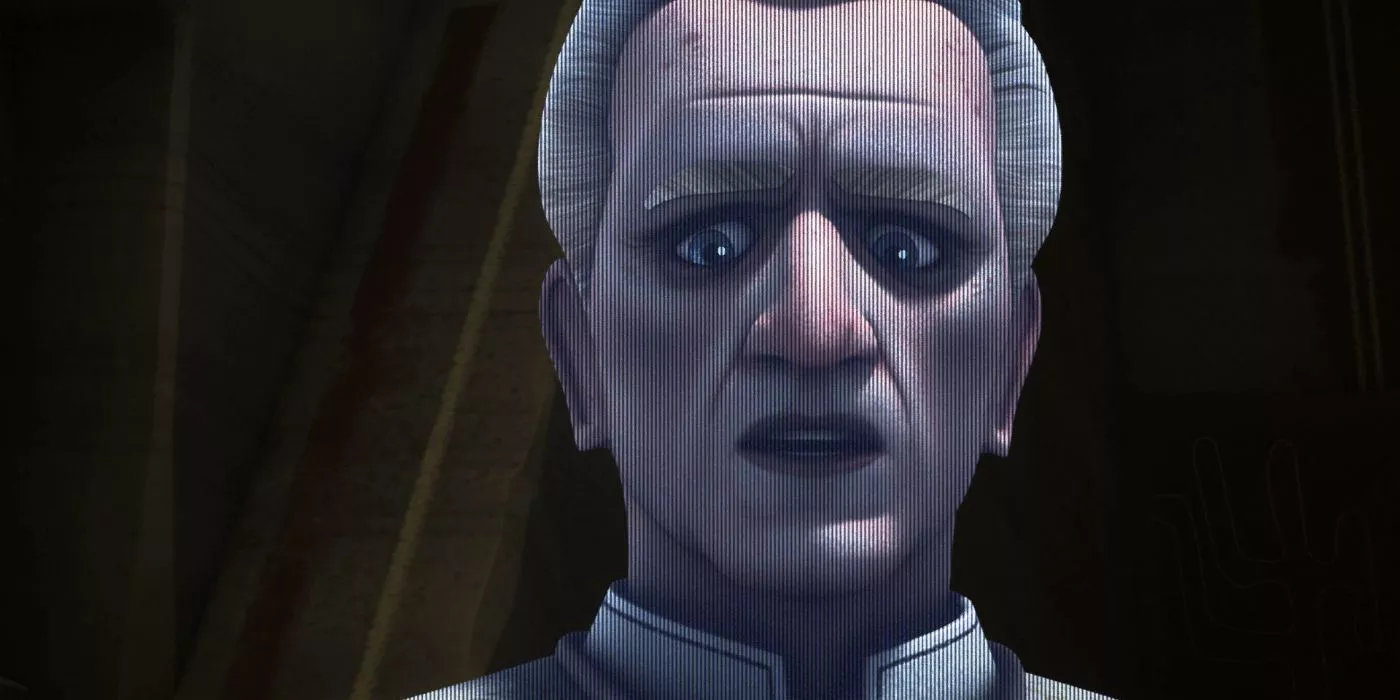 Emperor Palpatine disguised as his former self as a hologram in the Star Wars Rebels finale.