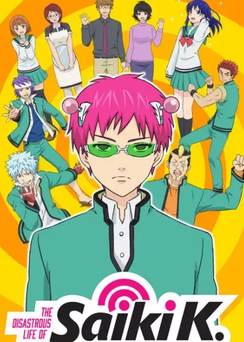 The Disastrous Life of Saiki K anime cast surrounding Saiki Kusuo