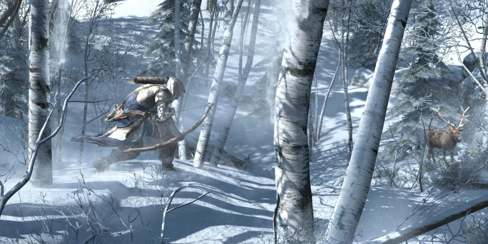 A gameplay still of Connor hunting in Assassin's Creed III.