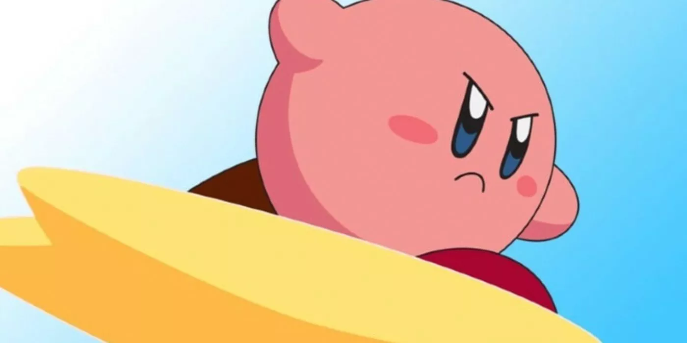 Kirby viaja en una estrella warp en el anime Kirby: Right Back at Ya!