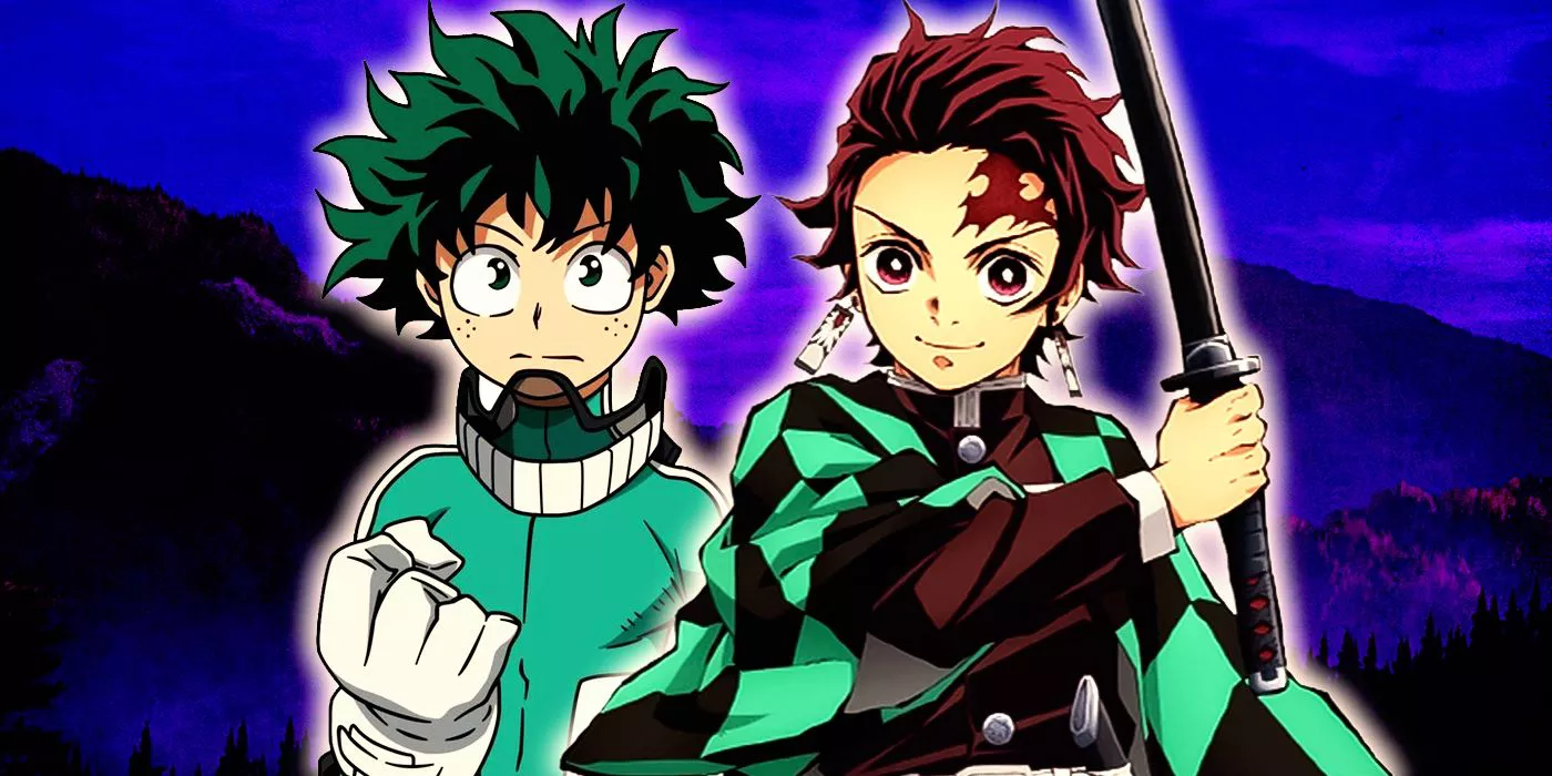 Deku from MHA alongside Tanjiro from Demon Slayer