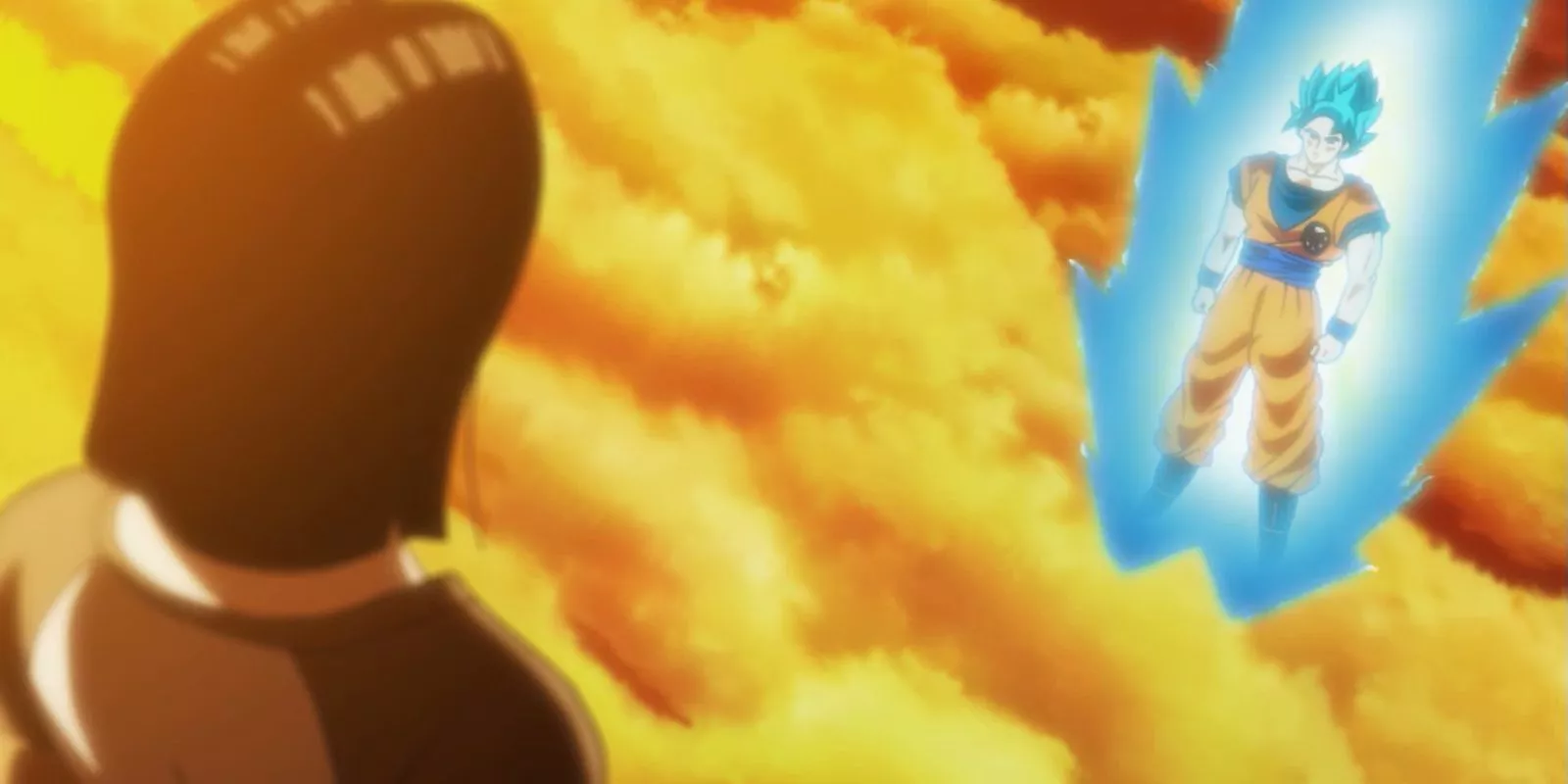 Android 17 fighting Super Saiyan Blue Goku in Dragon Ball Super.