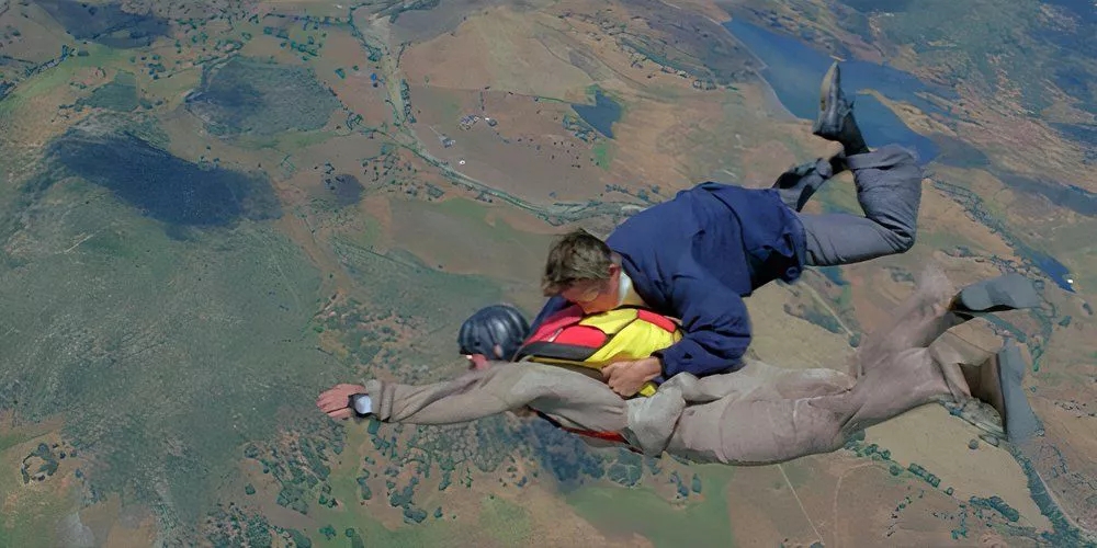 Bond tackles a pilot in midair to steal the man's parachute