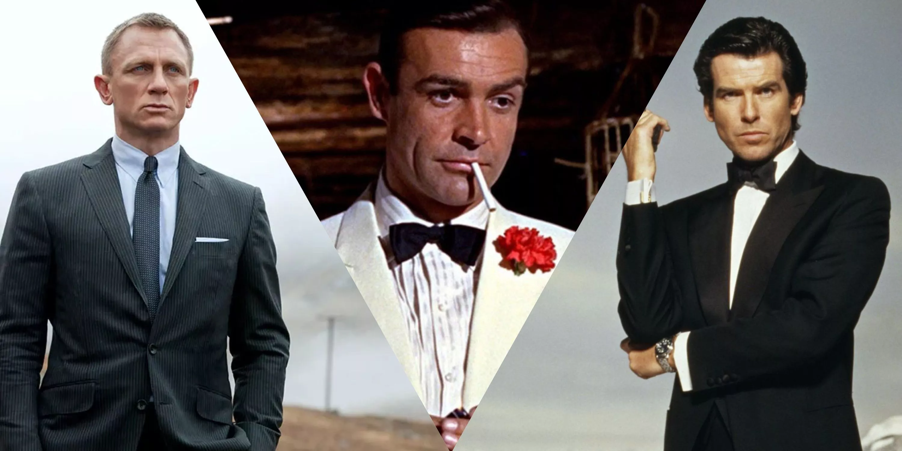 Daniel Craig, Sean Connery, and Pierce Brosnan during their performances as James Bond