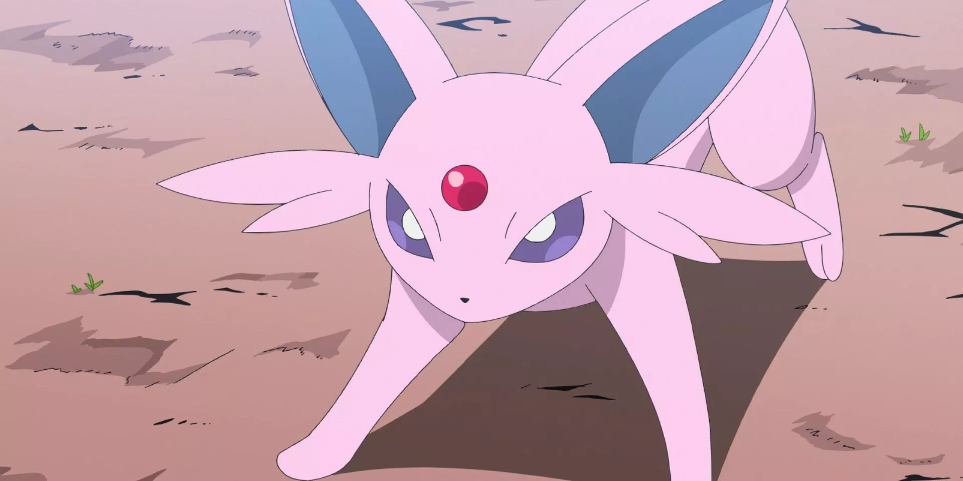 A trainer's Espeon gets in its fighting stance in Pokémon Horizons anime.