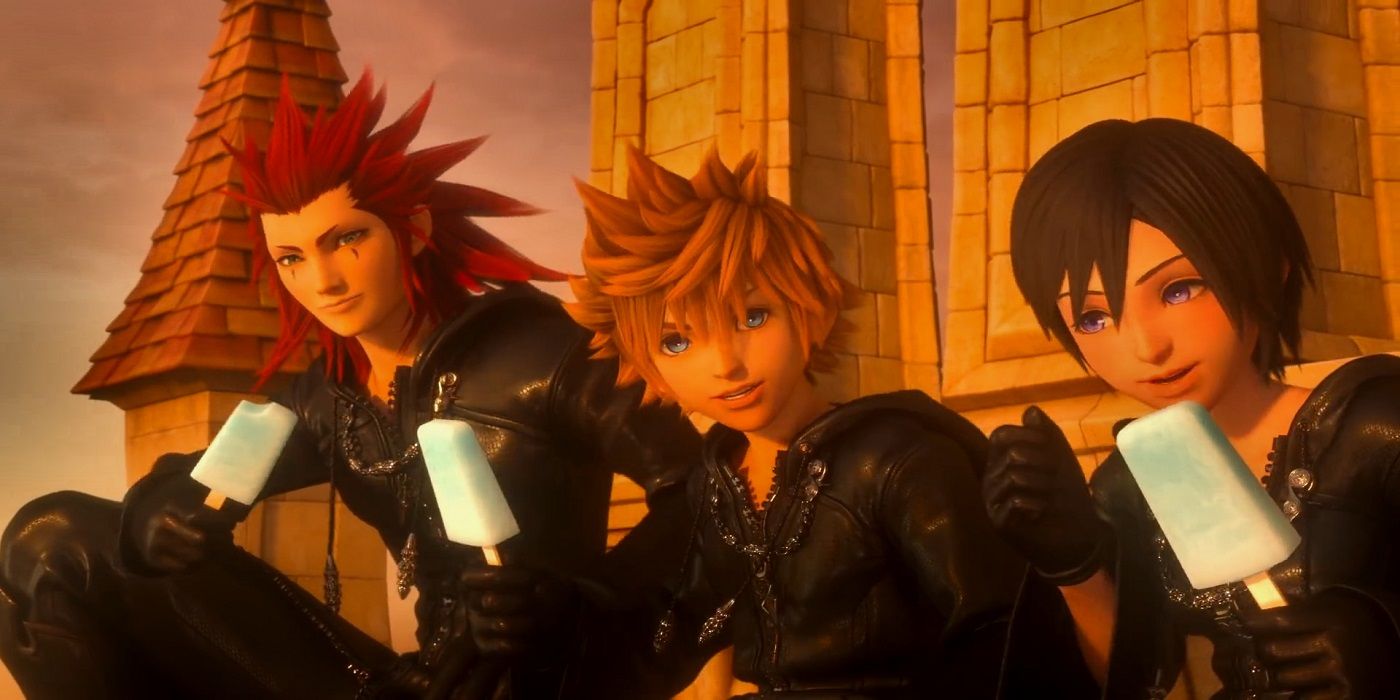 Axel, Roxas, and Xion eating ice cream