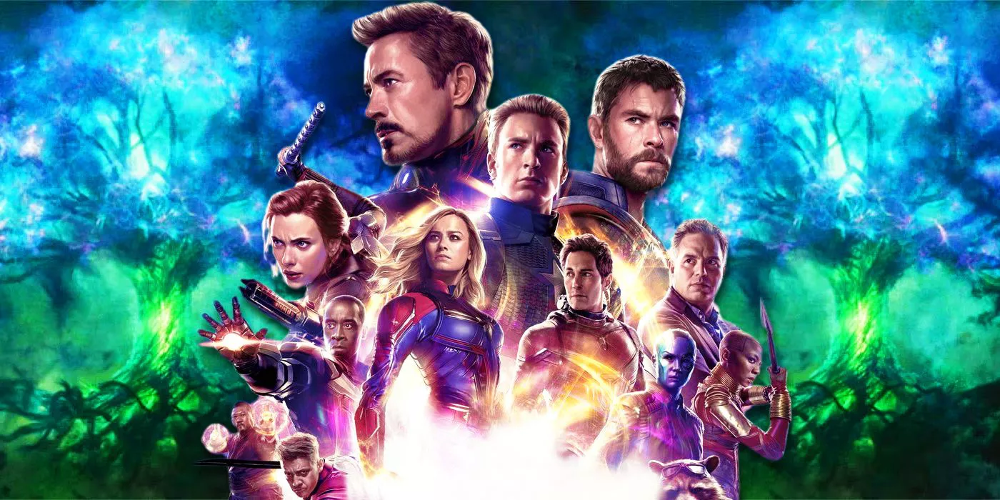 The image shows characters from the MCU and the Multiverse Tree