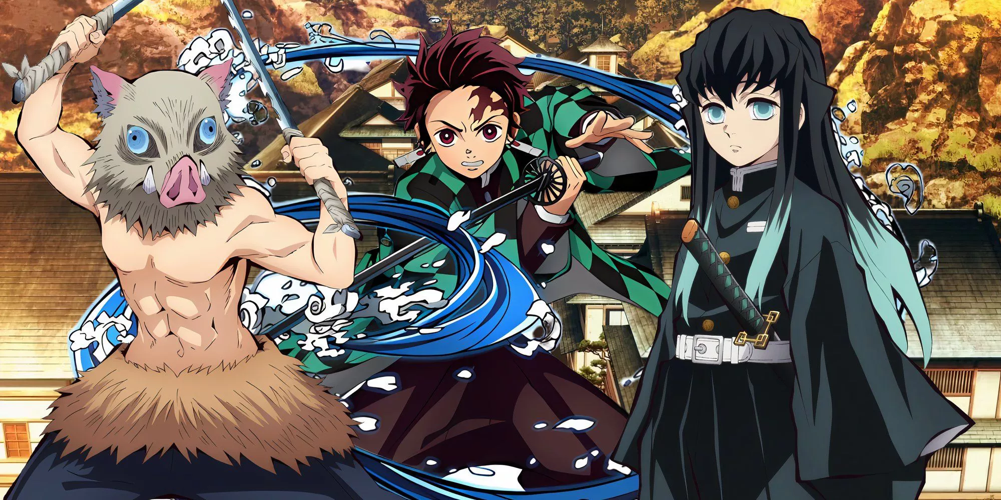 Inosuke, Tanjiro y Tokito de Demon Slayer