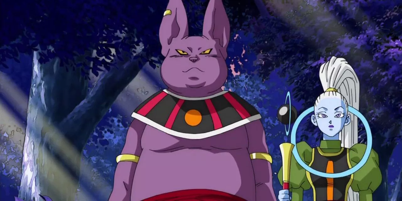 Champa y Vados caminan a través del bosque en Dragon Ball Super.