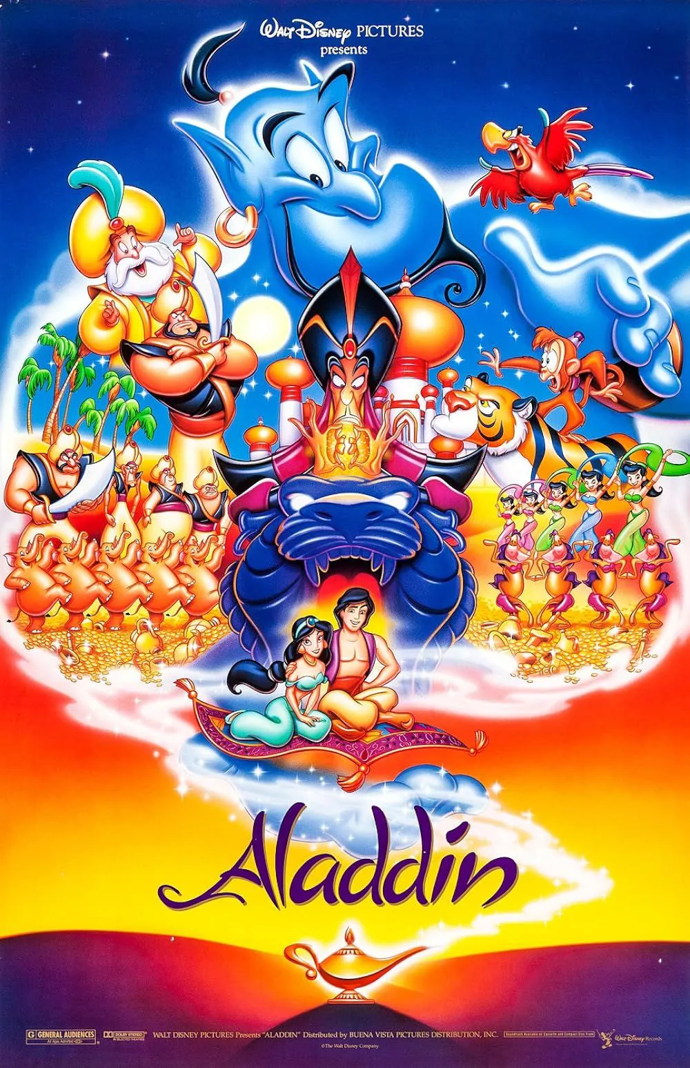 El elenco en el póster de Aladino 1992