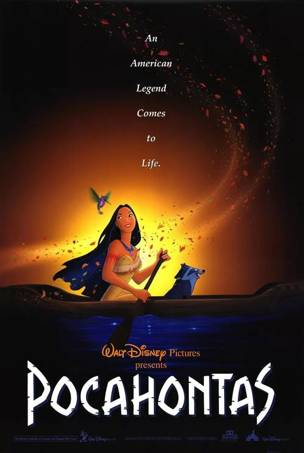 Pocahontas con Flit y Meeko en el póster de Pocahontas