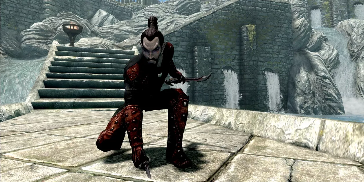 A Dunmer Assassin in Whiterun in The Elder Scrolls V: Skyrim.