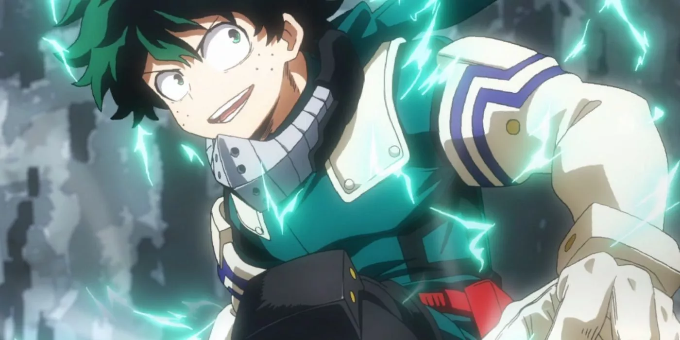 Deku activates one for all while in his hero costume.