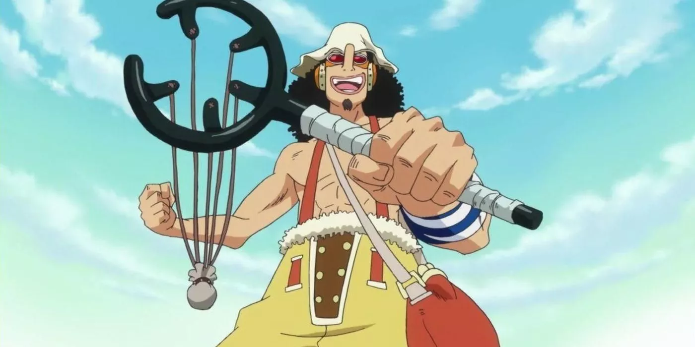 Usopp celebra un golpe exitoso utilizando su tirachinas Kabuto