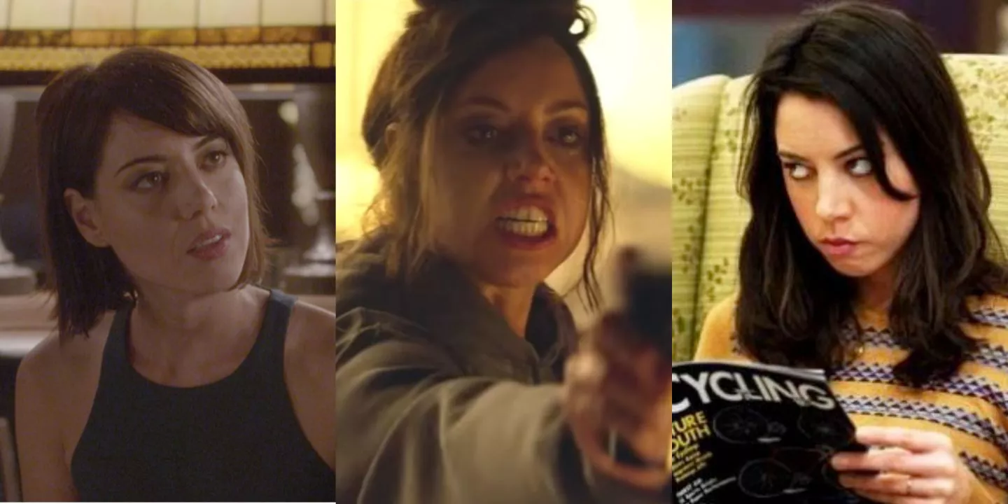 A split image of Aubrey Plaza in Criminal Minds, Ingrid Goes West, and Parks and Recreation