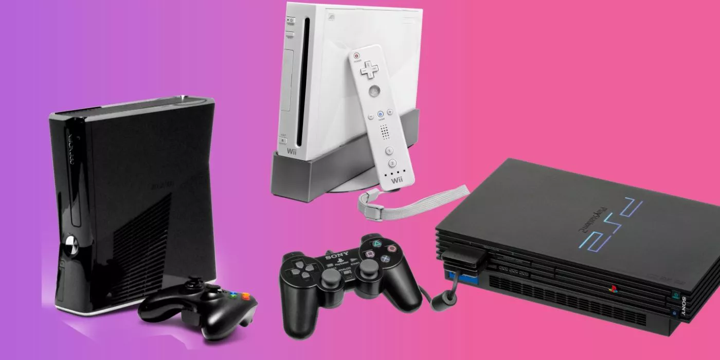 A collage of the Xbox 360, Wii, and PS2.