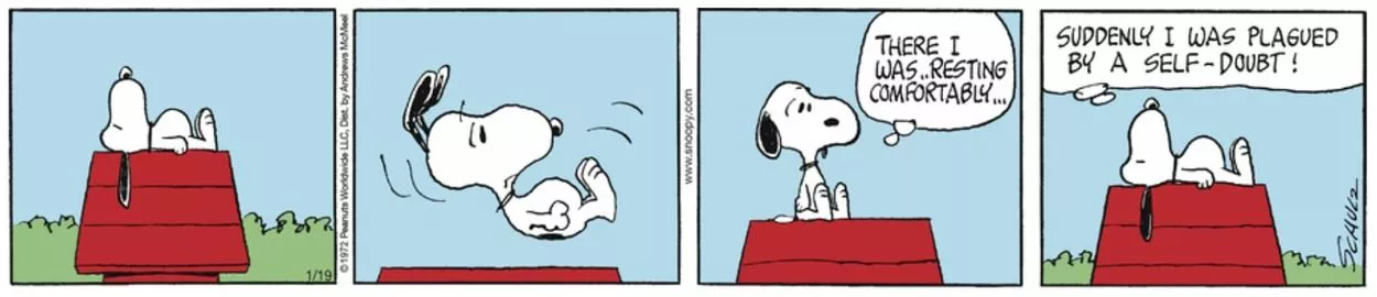 Snoopy siente duda de sí mismo.