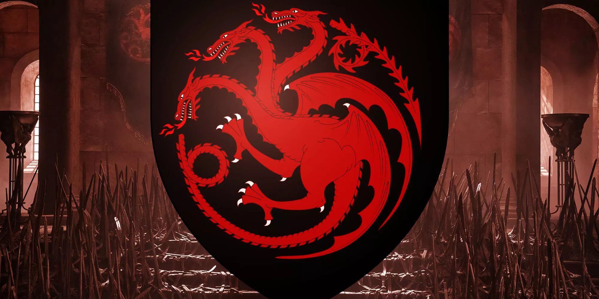 El emblema de la Casa Targaryen frente al Trono de Hierro en Game of Thrones