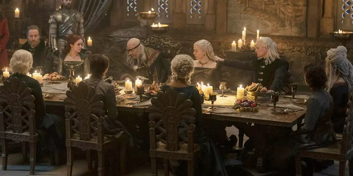 Viserys is having a family dinner in House of the Dragon.