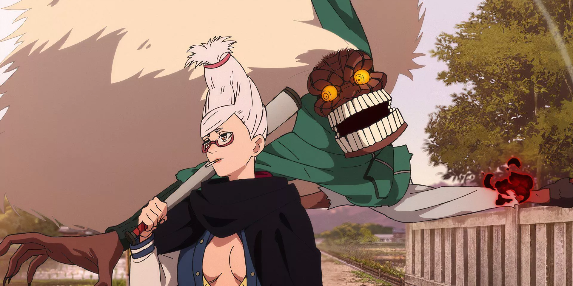 Seiko and Turbo Granny fight on a countryside road in Dandadan Season 1 Episode 3