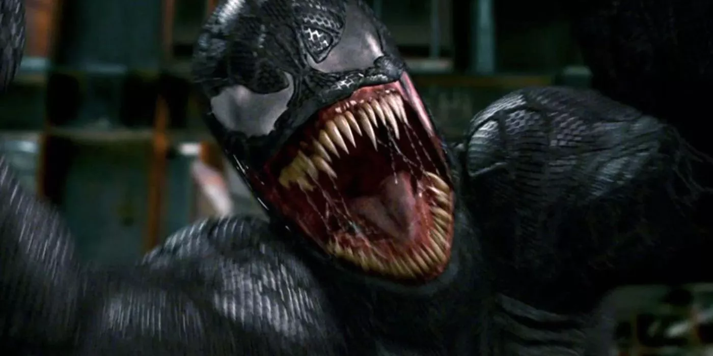 Venom bares its fangs as it charges in Spider-Man 3