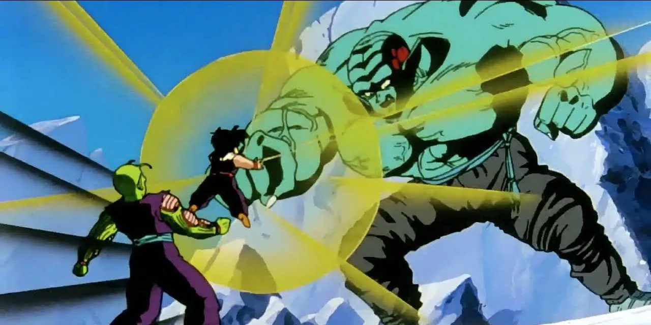 Piccolo and Gohan take on Super Garlic Jr in Dragon Ball Z.