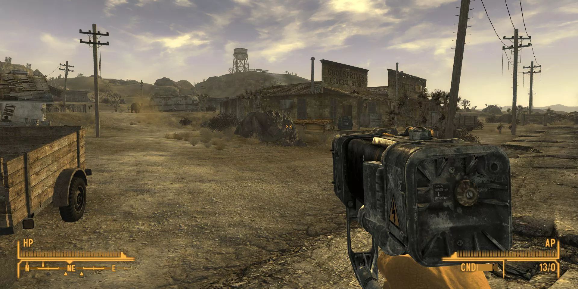 A player is wandering around Goodsprings in Fallout: New Vegas.