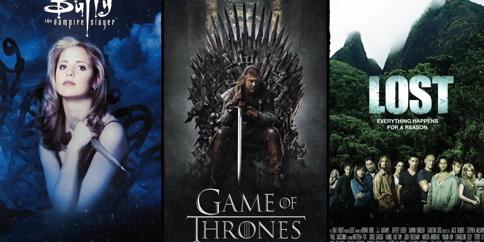 Posters of Game of Thrones, Lost, and Buffy