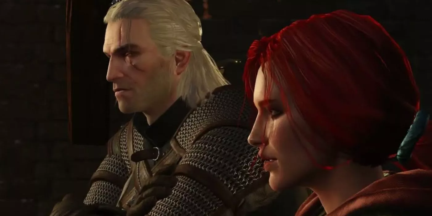 Geralt and Triss together in The Witcher 3: Wild Hunt.