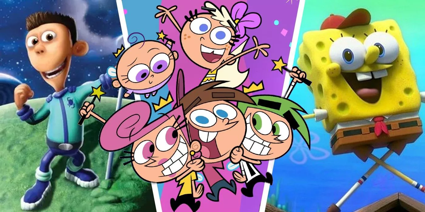 The Fairly OddParents cast poses with Sheen from Planet Sheen and SpongeBob from Kamp Koral.