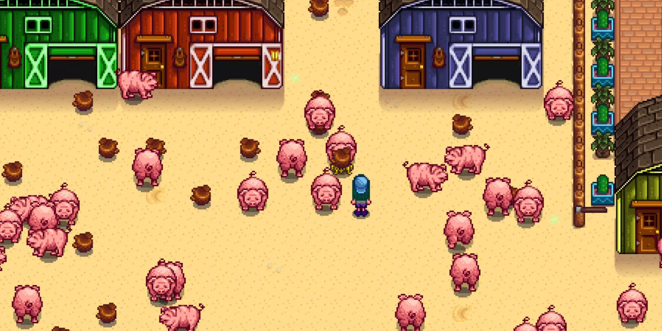 Cerdos, trufas, y un Cangrejo Trufador en Stardew Valley.