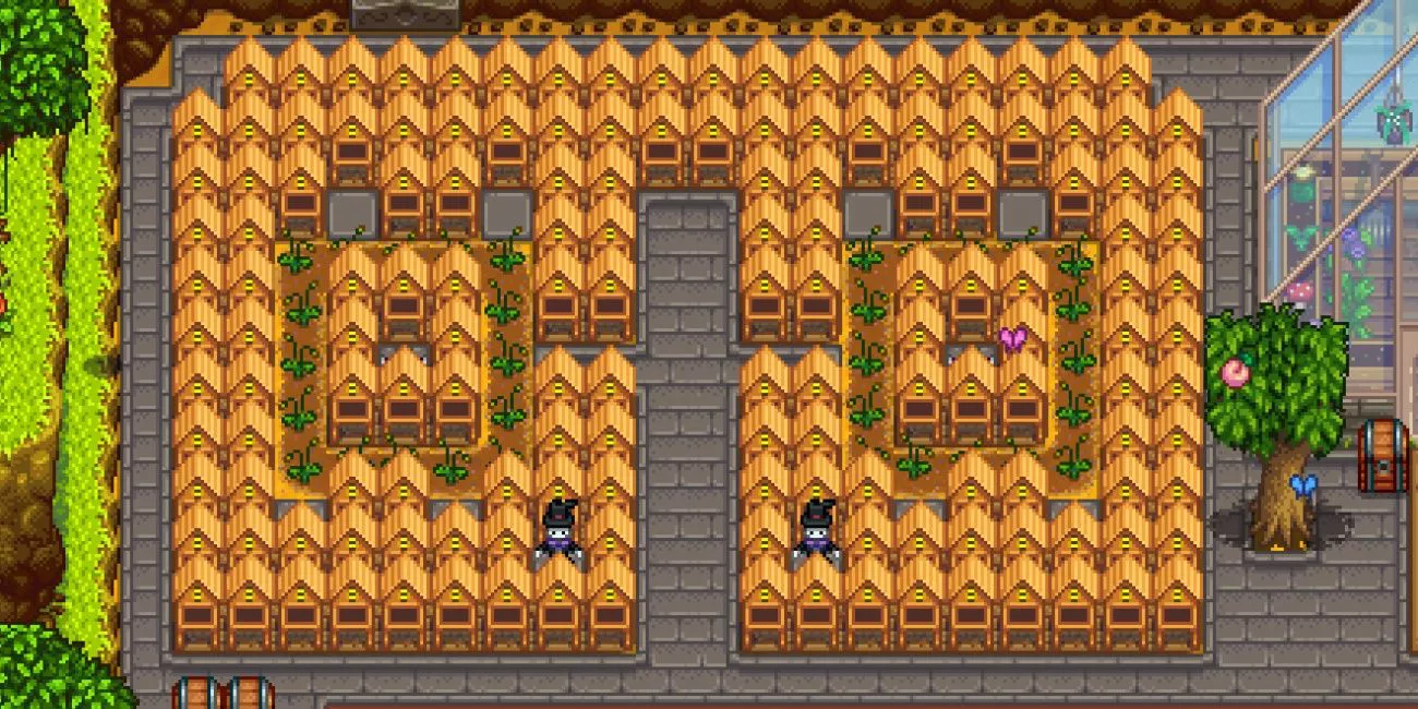 Una vasta granja de apicultura en Stardew Valley