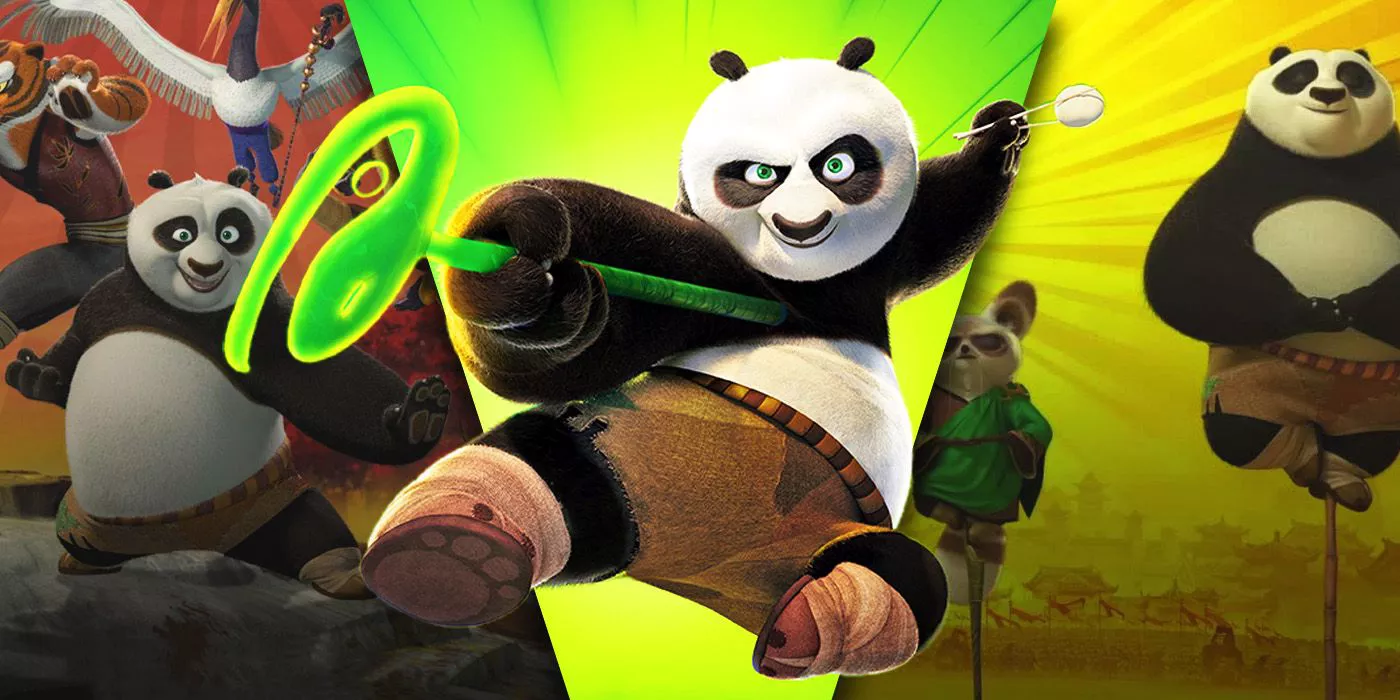 split image of Kung Fu Panda 1, 2 and 4