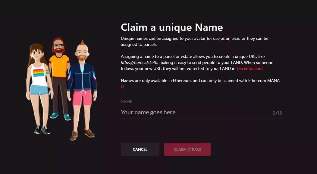 Decentraland NAME identities